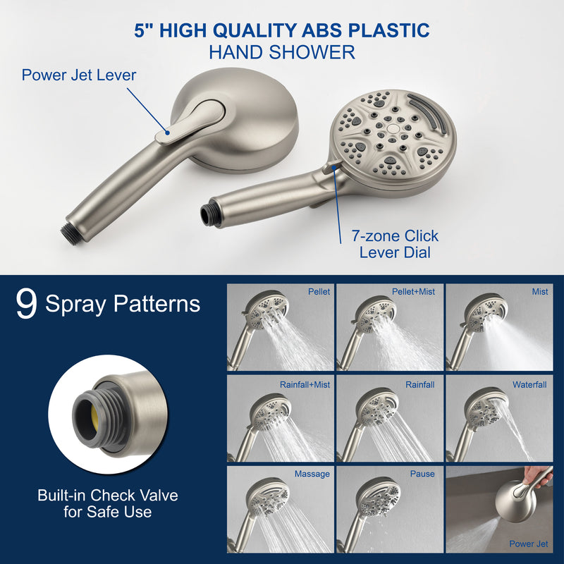 1-Handle Shower Trim Kit with Tub Spout, 9 Ways ABS Hand Shower, Pressure-Balancing Mixing Valve