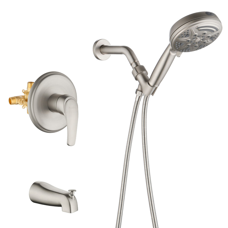 1-Handle Shower Trim Kit with Tub Spout, 9 Ways ABS Hand Shower, Pressure-Balancing Mixing Valve