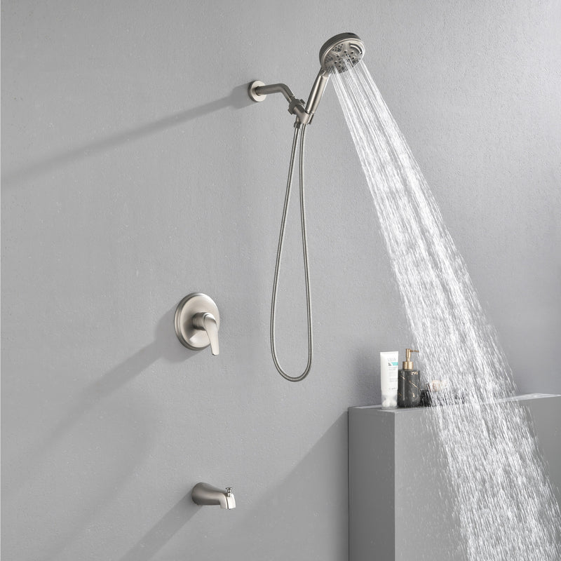 1-Handle Shower Trim Kit with Tub Spout, 9 Ways ABS Hand Shower, Pressure-Balancing Mixing Valve