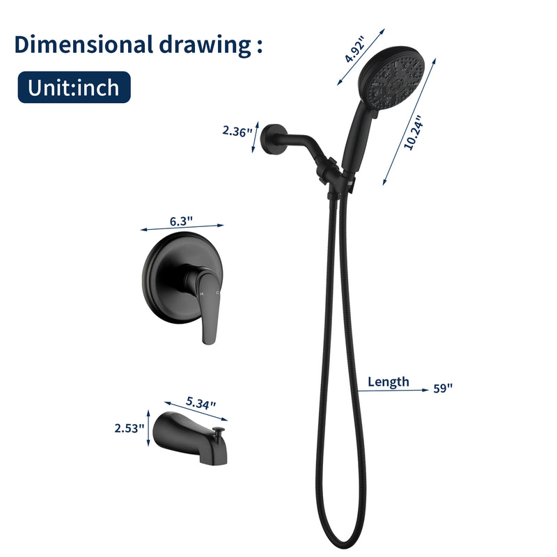 Single Handle High-Pressure Round 10-Mode Hand Shower and Tub Spout System with Valve