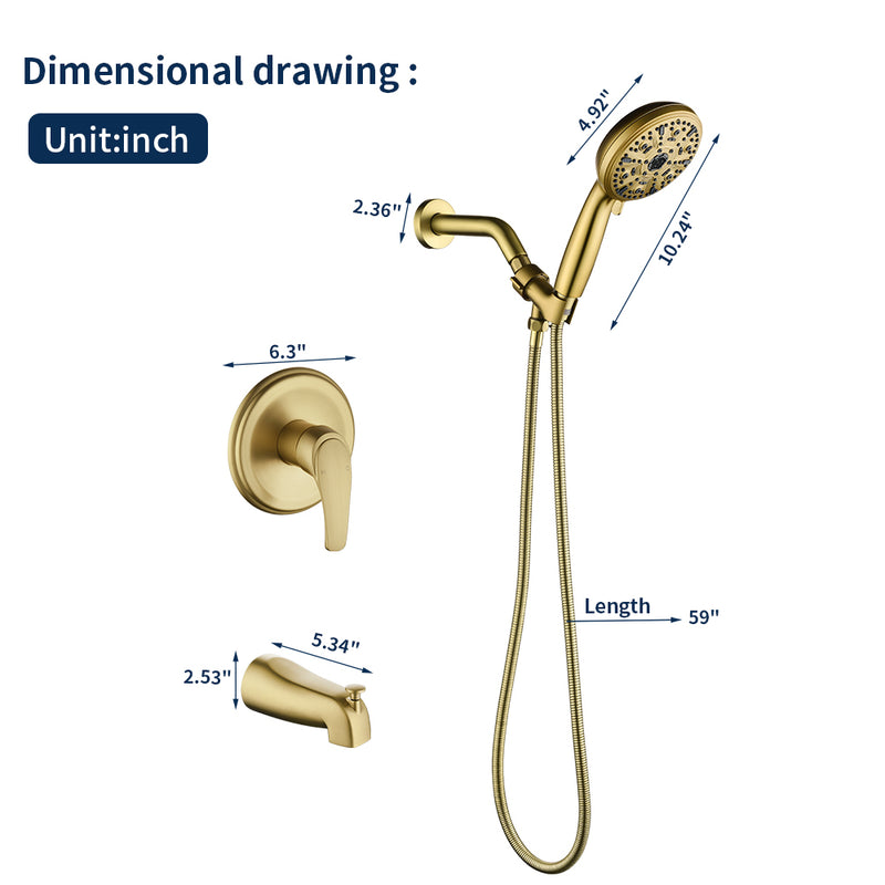 Single Handle High-Pressure Round 10-Mode Hand Shower and Tub Spout System with Valve