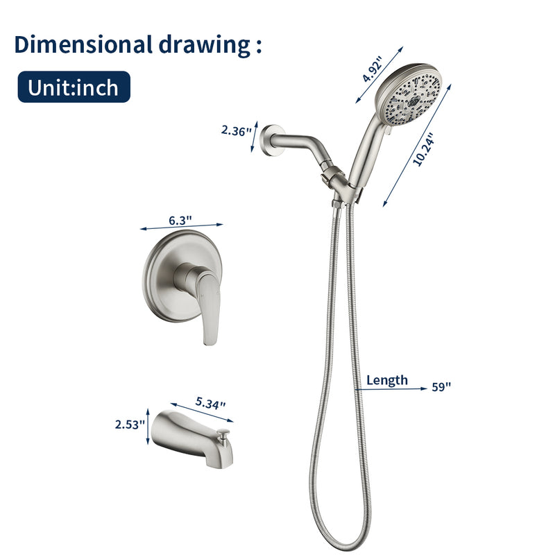 Single Handle High-Pressure Round 10-Mode Hand Shower and Tub Spout System with Valve