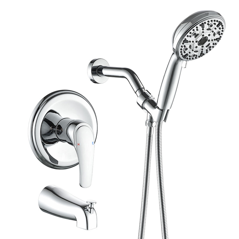 Single Handle High-Pressure Round 10-Mode Hand Shower and Tub Spout System with Valve