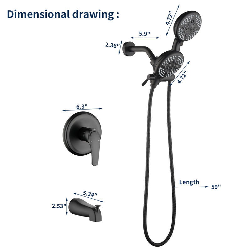 4.7 Inch 5-Mode Wall Mount High Pressure ABS Dual Shower Head System with Tub Spout
