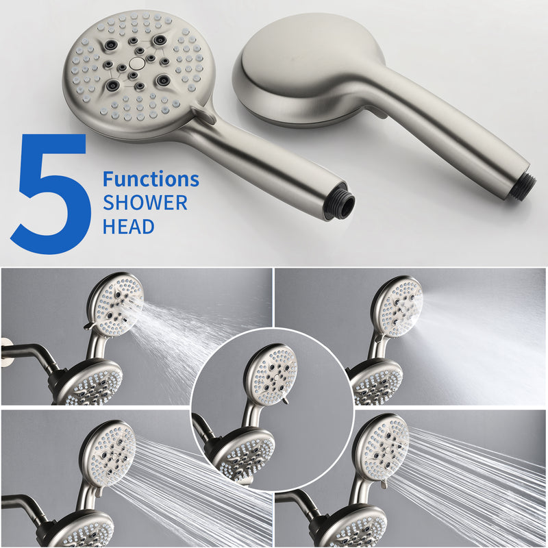 4.7 Inch 5-Mode Wall Mount High Pressure ABS Dual Shower Head System with Tub Spout