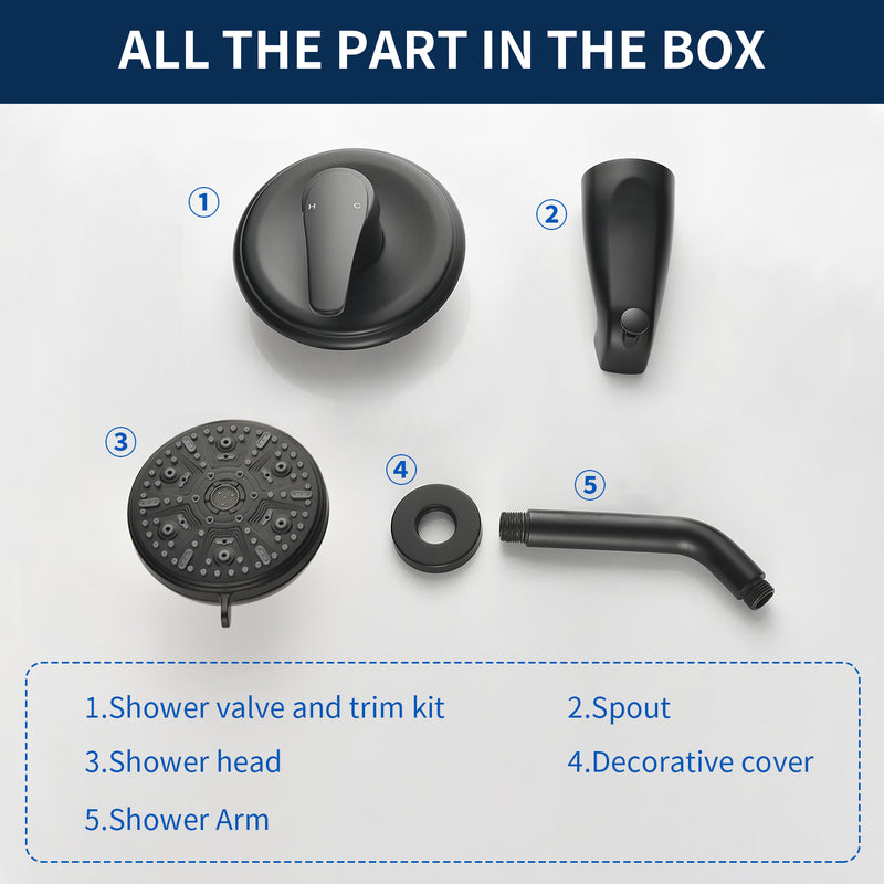 10 Functions Single Handle High Pressure Round Tub and Shower Trim Kit with Valve