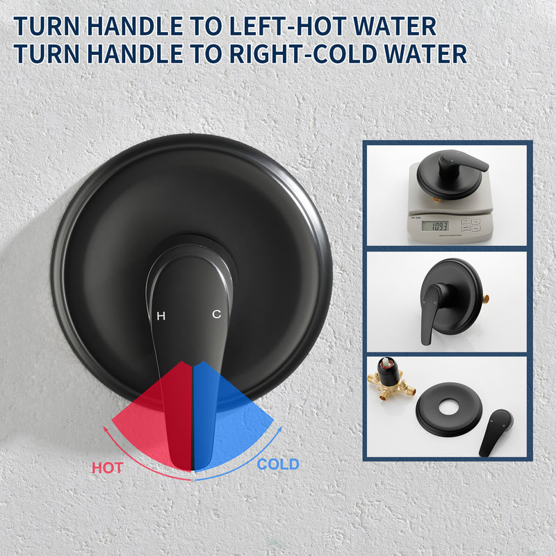 10 Functions Single Handle High Pressure Round Tub and Shower Trim Kit with Valve