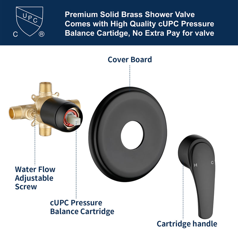 10 Functions Single Handle High Pressure Round Tub and Shower Trim Kit with Valve