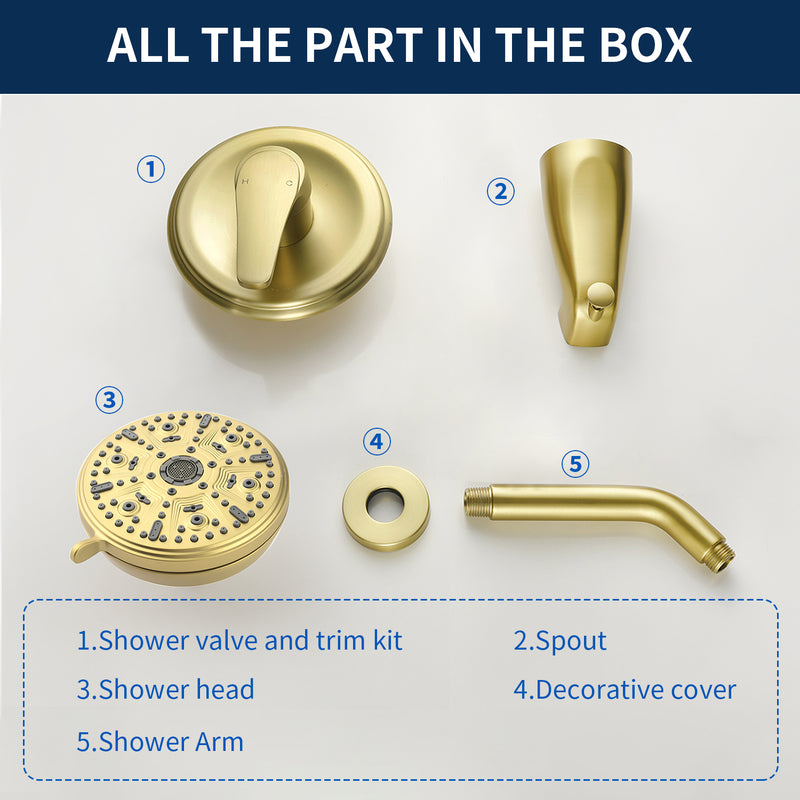 10 Functions Single Handle High Pressure Round Tub and Shower Trim Kit with Valve