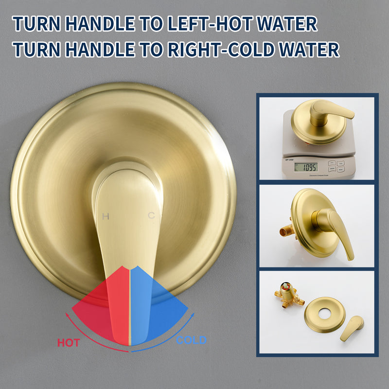 10 Functions Single Handle High Pressure Round Tub and Shower Trim Kit with Valve