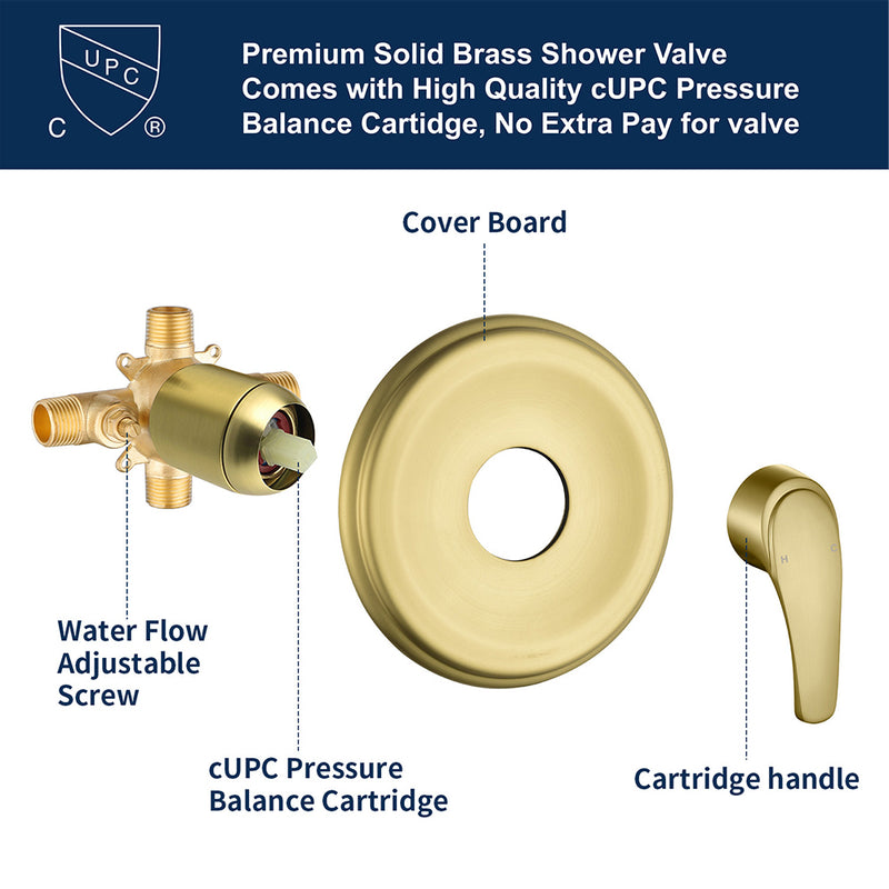 10 Functions Single Handle High Pressure Round Tub and Shower Trim Kit with Valve