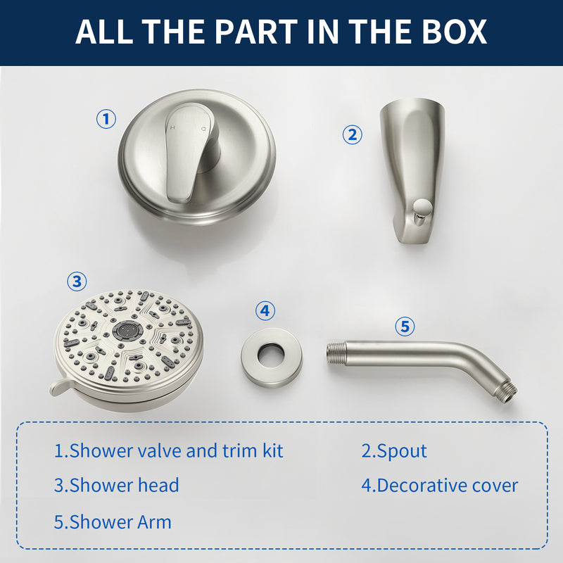 10 Functions Single Handle High Pressure Round Tub and Shower Trim Kit with Valve