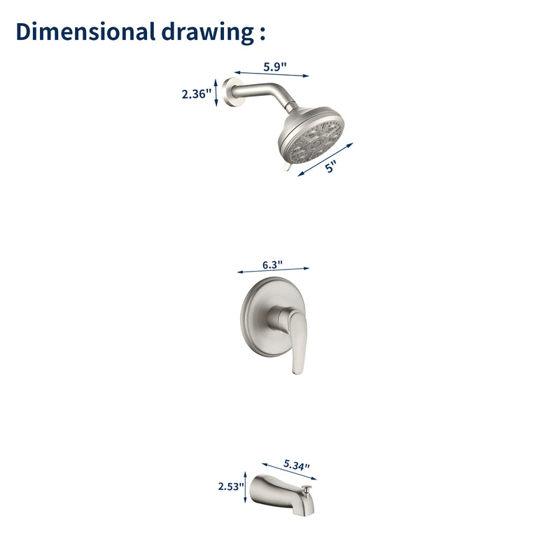 10 Functions Single Handle High Pressure Round Tub and Shower Trim Kit with Valve
