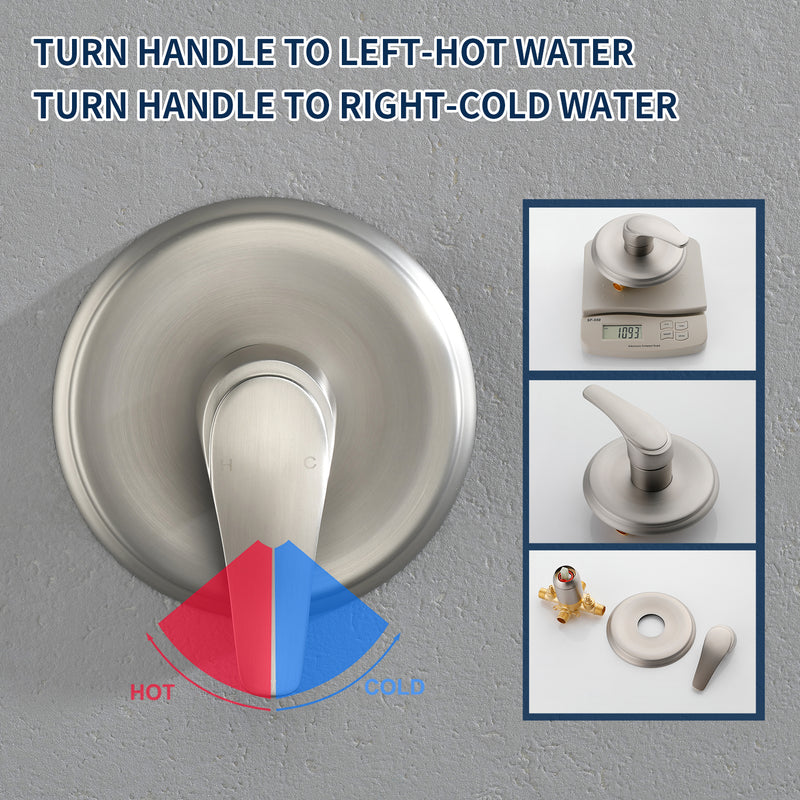 10 Functions Single Handle High Pressure Round Tub and Shower Trim Kit with Valve