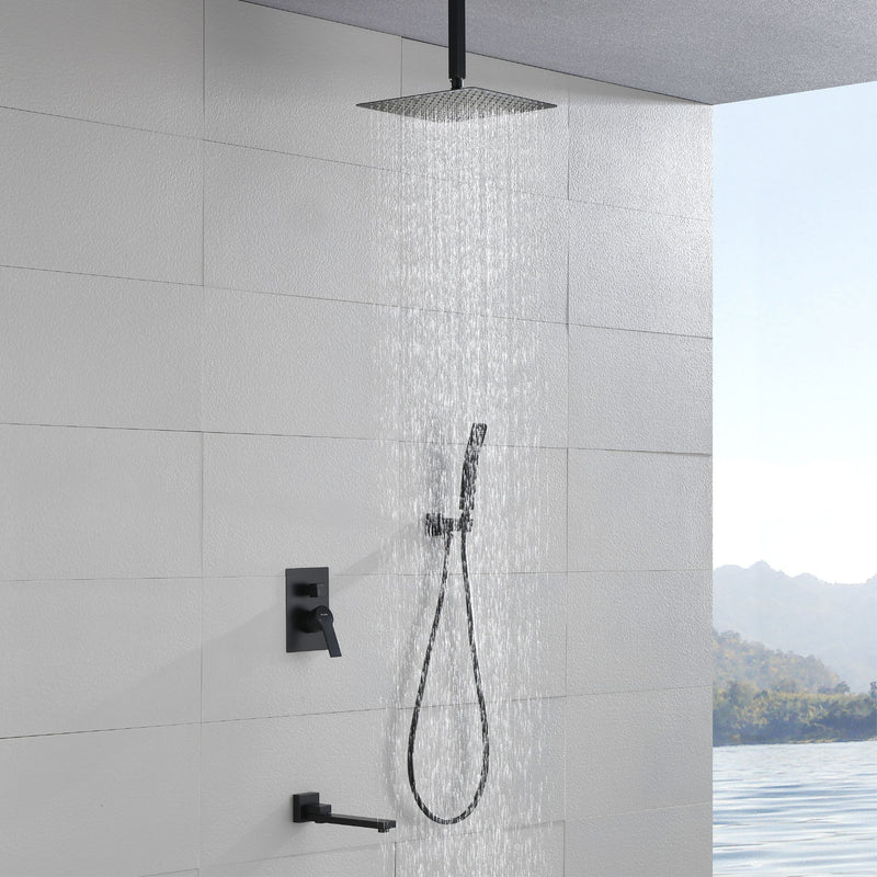 Luxury Tub Shower Faucet Combo Set with Rough-in Valve, Wall Mounted 10inch Shower System with Tub Spout Bathroom Shower Fixture Shower Valve and Trim Kit