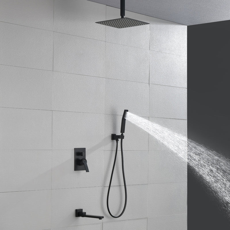 Luxury Tub Shower Faucet Combo Set with Rough-in Valve, Wall Mounted 10inch Shower System with Tub Spout Bathroom Shower Fixture Shower Valve and Trim Kit