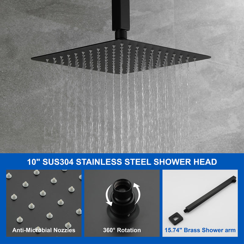 Luxury Tub Shower Faucet Combo Set with Rough-in Valve, Wall Mounted 10inch Shower System with Tub Spout Bathroom Shower Fixture Shower Valve and Trim Kit
