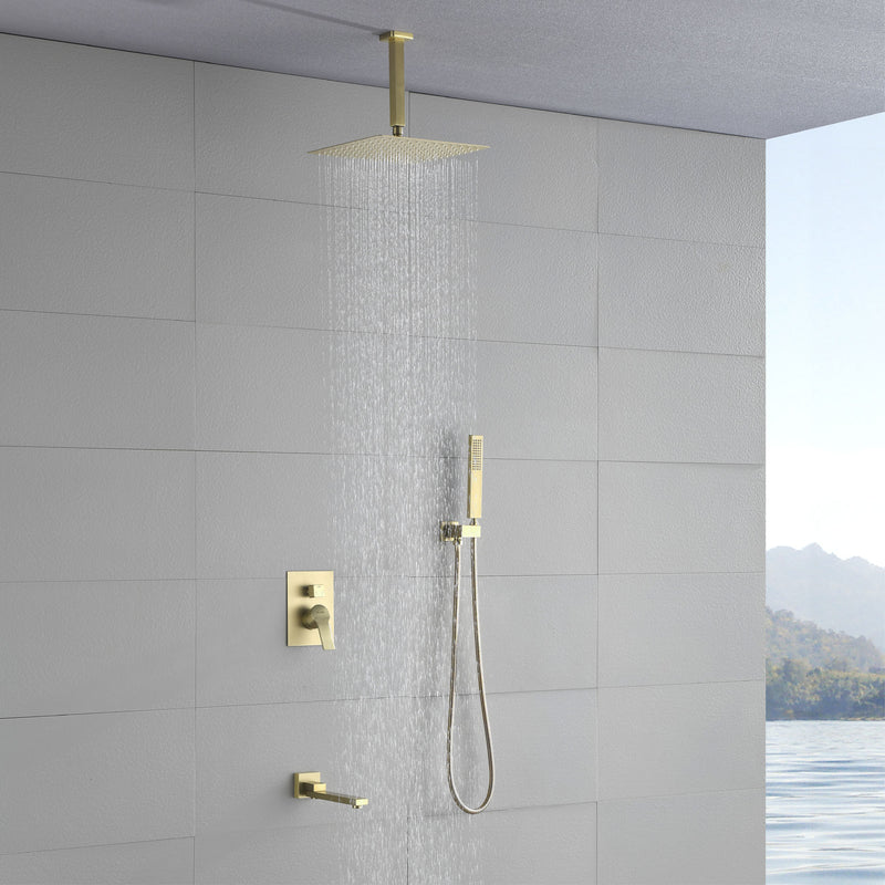 Luxury Tub Shower Faucet Combo Set with Rough-in Valve, Wall Mounted 10inch Shower System with Tub Spout Bathroom Shower Fixture Shower Valve and Trim Kit