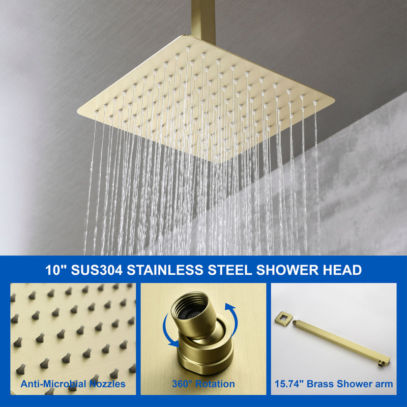 Luxury Tub Shower Faucet Combo Set with Rough-in Valve, Wall Mounted 10inch Shower System with Tub Spout Bathroom Shower Fixture Shower Valve and Trim Kit