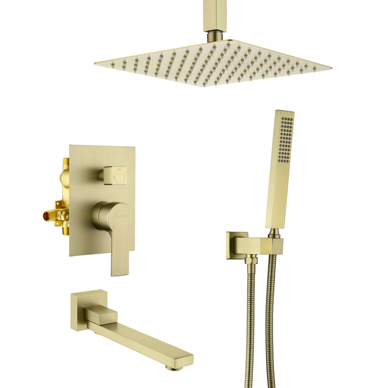 Luxury Tub Shower Faucet Combo Set with Rough-in Valve, Wall Mounted 10inch Shower System with Tub Spout Bathroom Shower Fixture Shower Valve and Trim Kit
