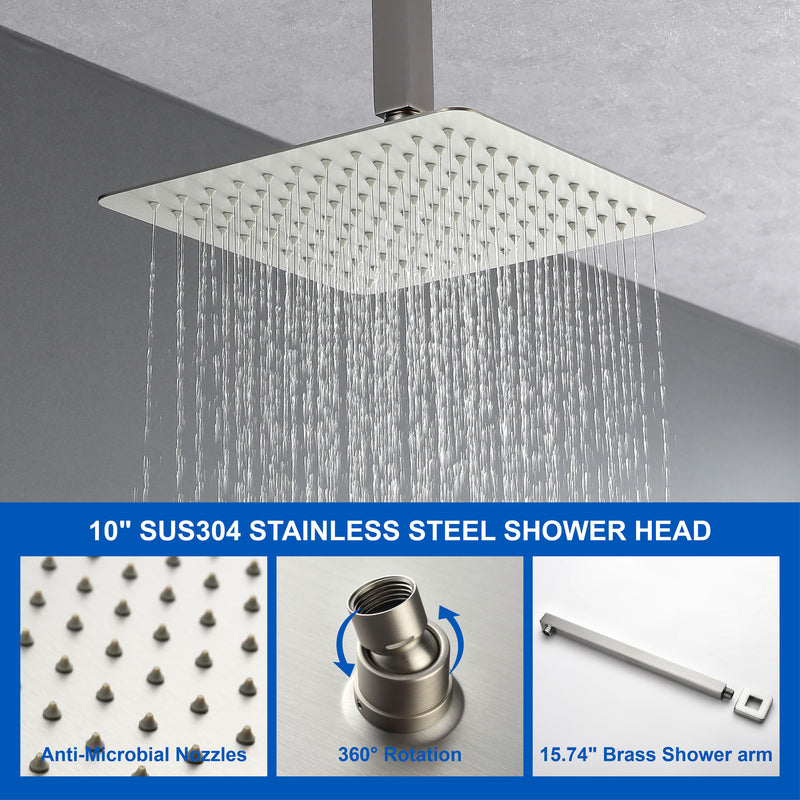 Luxury Tub Shower Faucet Combo Set with Rough-in Valve, Wall Mounted 10inch Shower System with Tub Spout Bathroom Shower Fixture Shower Valve and Trim Kit