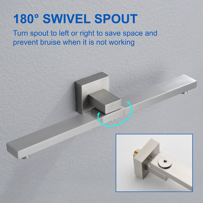 Ceiling-Mounted 3 functions Tub Shower Faucet Combo Set with 12-inch shower head, hand shower, 180 degree swivel bath outlet