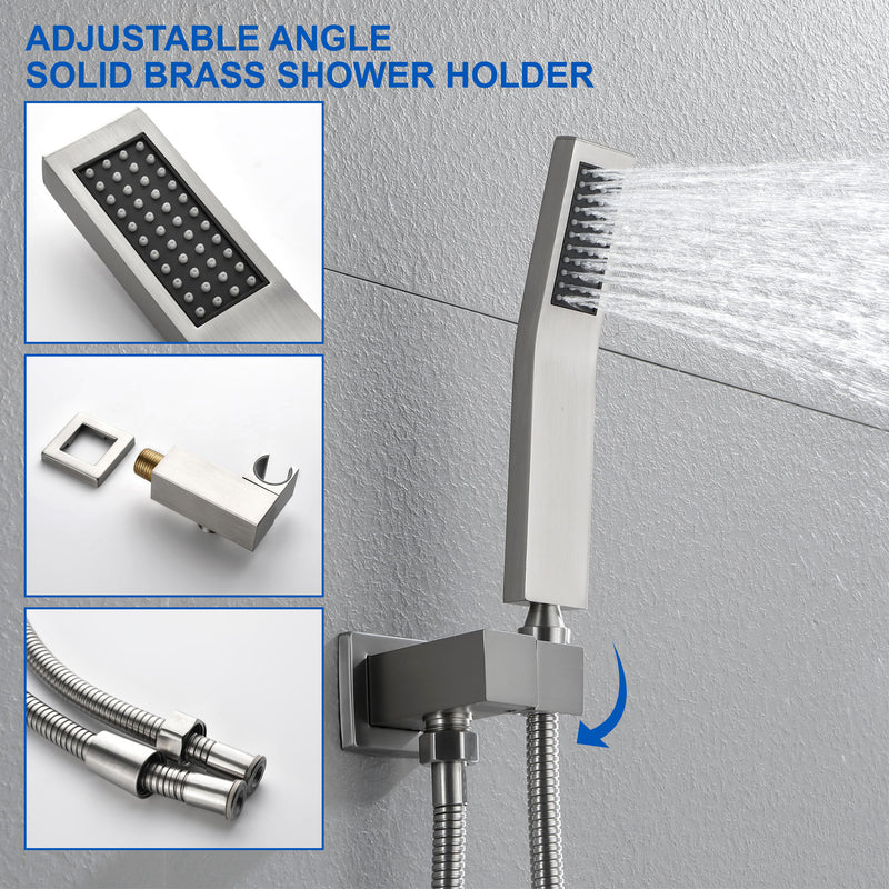 Ceiling-Mounted 3 functions Tub Shower Faucet Combo Set with 12-inch shower head, hand shower, 180 degree swivel bath outlet
