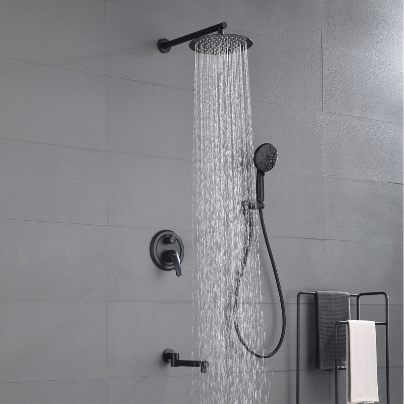 Shower Faucet Set with Tub Spout Luxury Tub Shower Faucet Combo Set with 10 inches Shower Head and 7-mode Handheld Shower Bathroom Shower Valve Trim Kit Shower Fixture