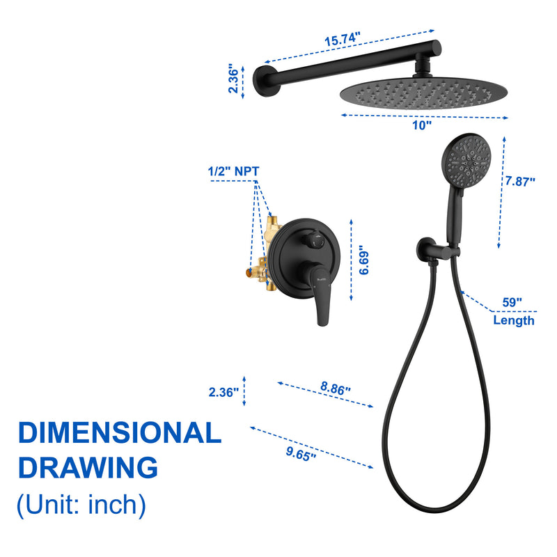 Shower Faucet Set with Tub Spout Luxury Tub Shower Faucet Combo Set with 10 inches Shower Head and 7-mode Handheld Shower Bathroom Shower Valve Trim Kit Shower Fixture