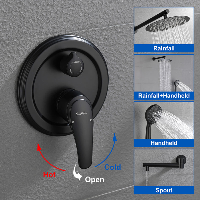 Shower Faucet Set with Tub Spout Luxury Tub Shower Faucet Combo Set with 10 inches Shower Head and 7-mode Handheld Shower Bathroom Shower Valve Trim Kit Shower Fixture
