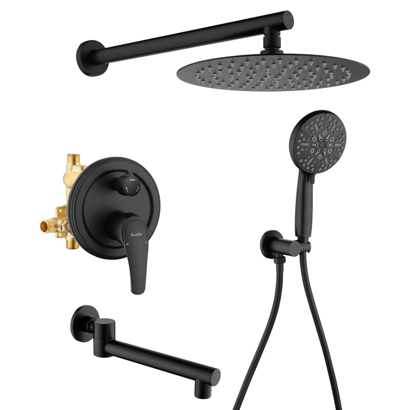 Shower Faucet Set with Tub Spout Luxury Tub Shower Faucet Combo Set with 10 inches Shower Head and 7-mode Handheld Shower Bathroom Shower Valve Trim Kit Shower Fixture