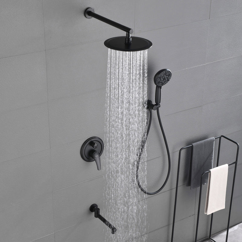 3 Functions Rain Shower Faucet, 12-inch Round Shower Head Set with 7-Spray Shower Head & 180 Degree Swivel Spout