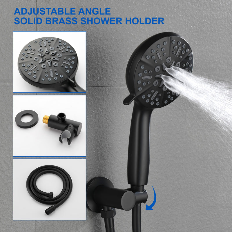 3 Functions Rain Shower Faucet, 12-inch Round Shower Head Set with 7-Spray Shower Head & 180 Degree Swivel Spout