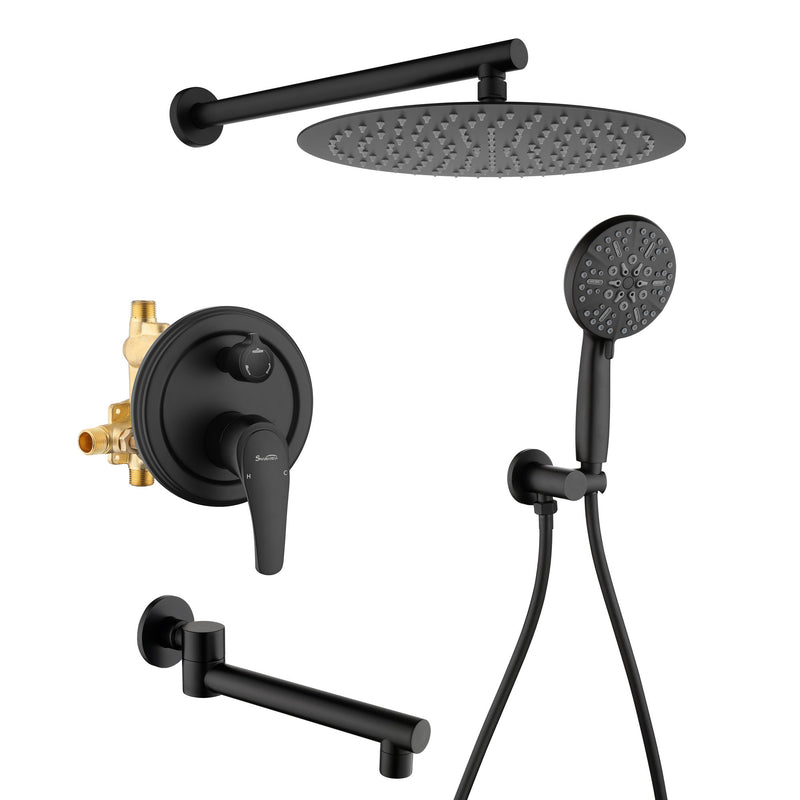 3 Functions Rain Shower Faucet, 12-inch Round Shower Head Set with 7-Spray Shower Head & 180 Degree Swivel Spout