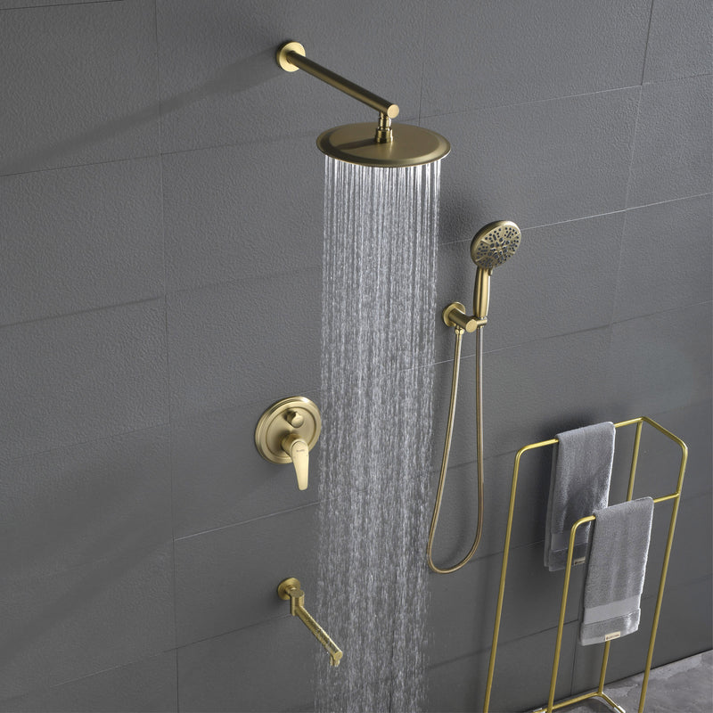 Shower Faucet Set with Tub Spout Luxury Tub Shower Faucet Combo Set with 10 inches Shower Head and 7-mode Handheld Shower Bathroom Shower Valve Trim Kit Shower Fixture