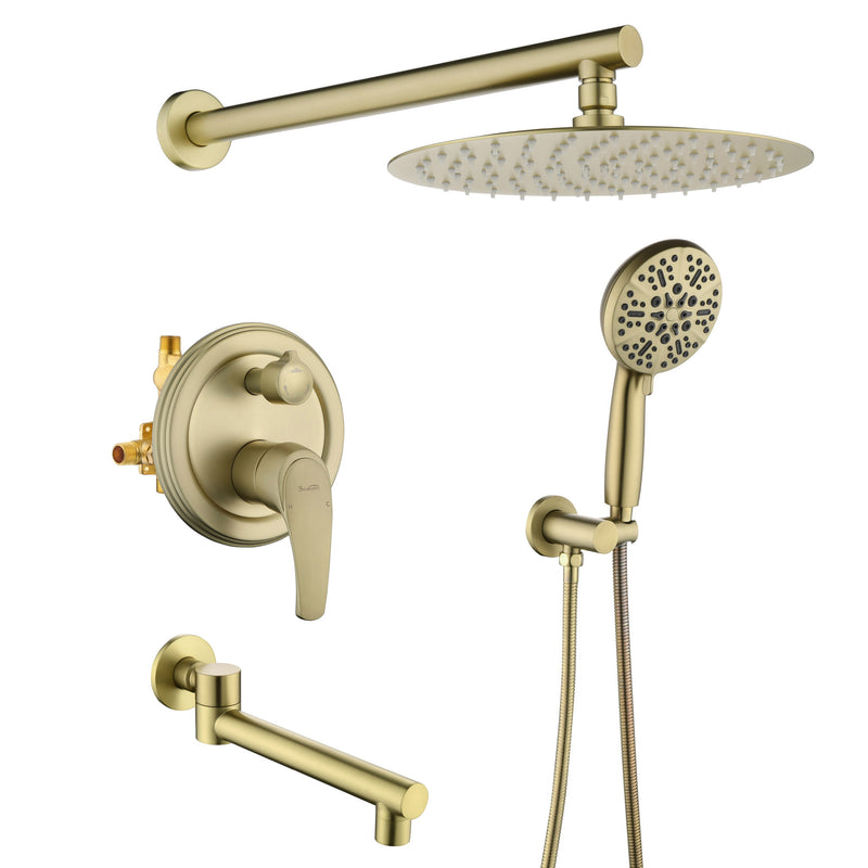 Shower Faucet Set with Tub Spout Luxury Tub Shower Faucet Combo Set with 10 inches Shower Head and 7-mode Handheld Shower Bathroom Shower Valve Trim Kit Shower Fixture