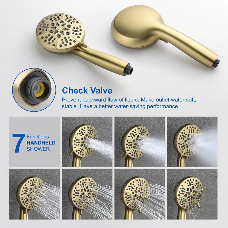 3 Functions Rain Shower Faucet, 12-inch Round Shower Head Set with 7-Spray Shower Head & 180 Degree Swivel Spout