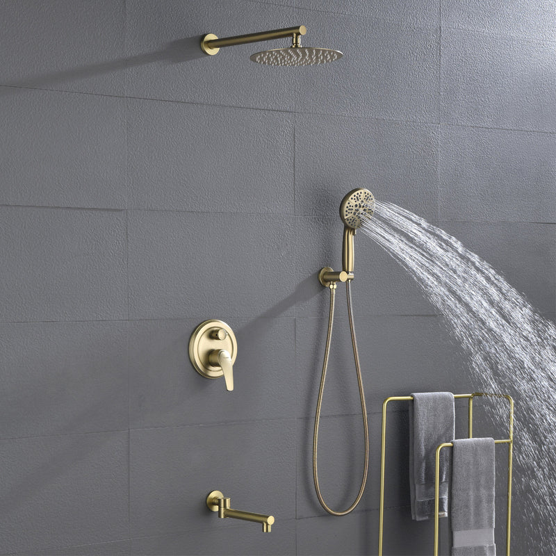 3 Functions Rain Shower Faucet, 12-inch Round Shower Head Set with 7-Spray Shower Head & 180 Degree Swivel Spout