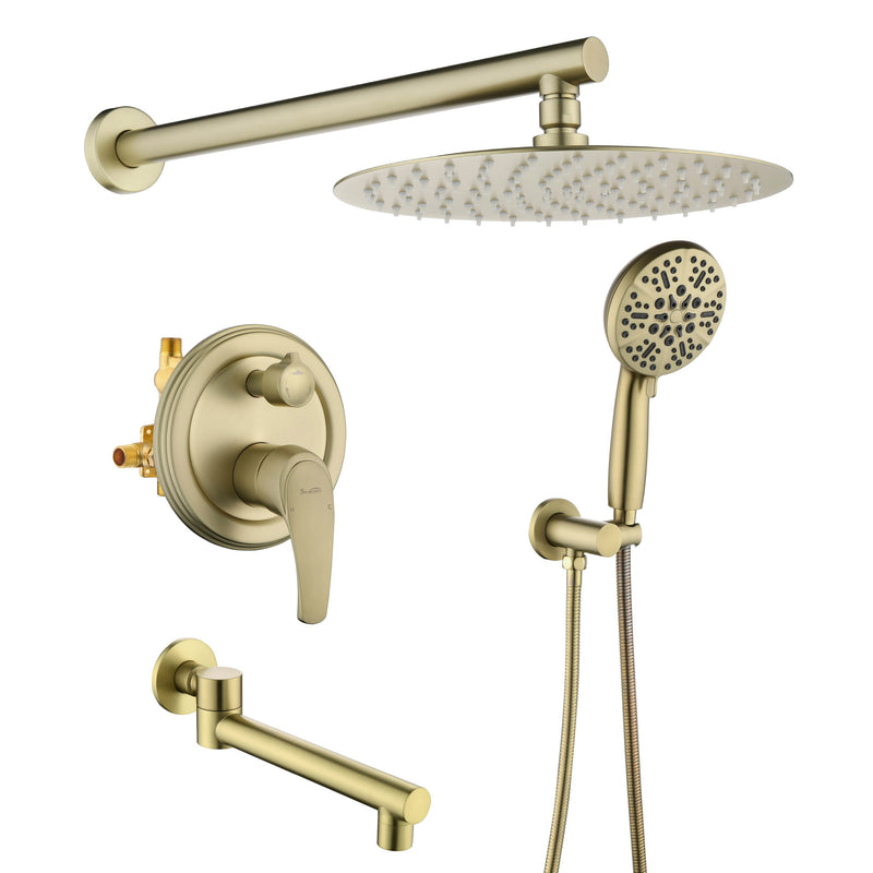 3 Functions Rain Shower Faucet, 12-inch Round Shower Head Set with 7-Spray Shower Head & 180 Degree Swivel Spout