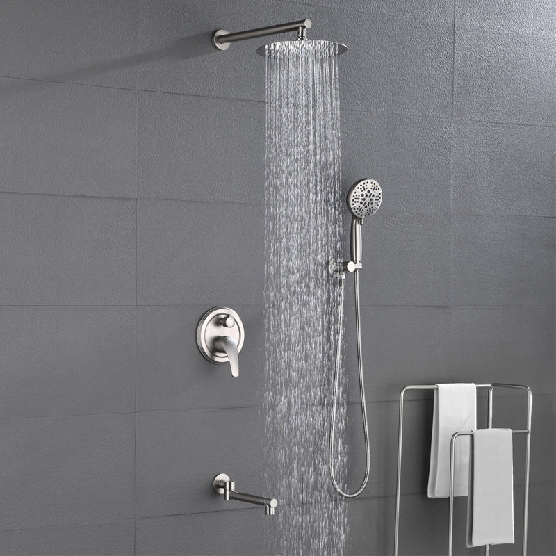 Shower Faucet Set with Tub Spout Luxury Tub Shower Faucet Combo Set with 10 inches Shower Head and 7-mode Handheld Shower Bathroom Shower Valve Trim Kit Shower Fixture