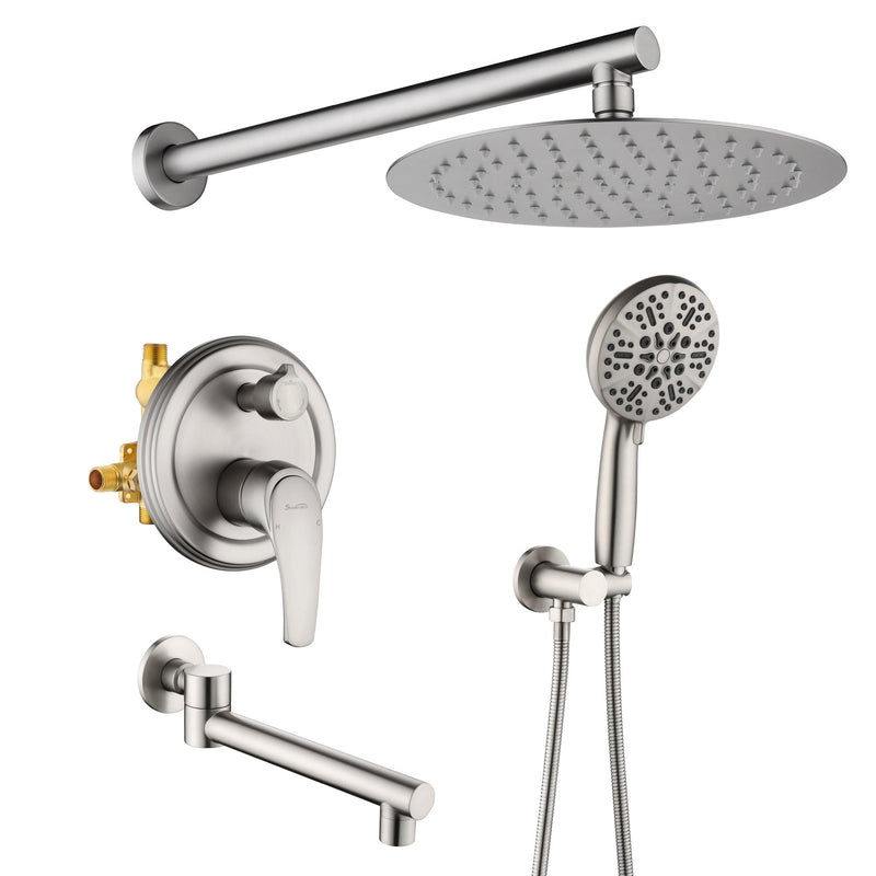 Shower Faucet Set with Tub Spout Luxury Tub Shower Faucet Combo Set with 10 inches Shower Head and 7-mode Handheld Shower Bathroom Shower Valve Trim Kit Shower Fixture