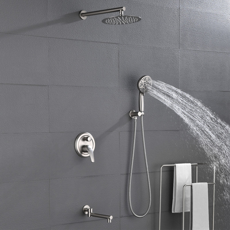 3 Functions Rain Shower Faucet, 12-inch Round Shower Head Set with 7-Spray Shower Head & 180 Degree Swivel Spout