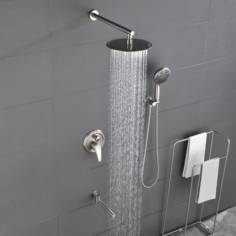 3 Functions Rain Shower Faucet, 12-inch Round Shower Head Set with 7-Spray Shower Head & 180 Degree Swivel Spout