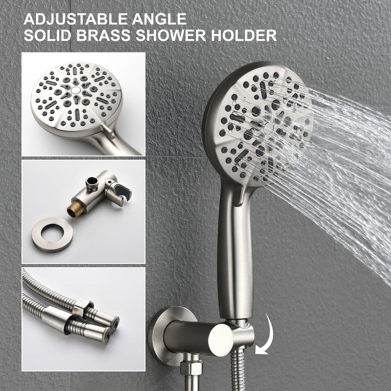 3 Functions Rain Shower Faucet, 12-inch Round Shower Head Set with 7-Spray Shower Head & 180 Degree Swivel Spout