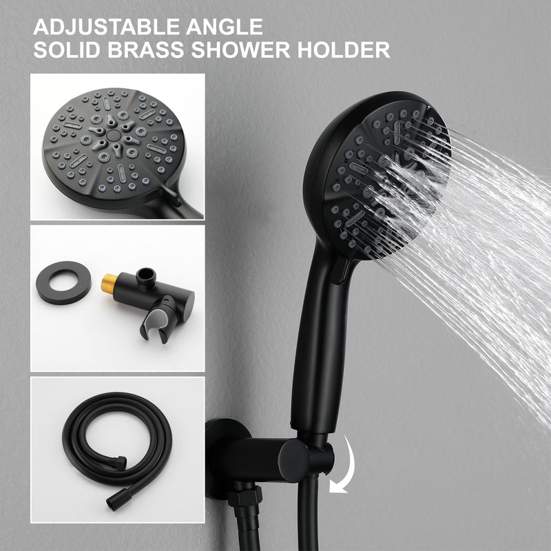 Celling Mounted Tub & Shower Faucet Set Round 12inch Bathroom Rain Shower System with 7 Setting Handheld Shower and 180 Swivel Rotating Tub Spout
