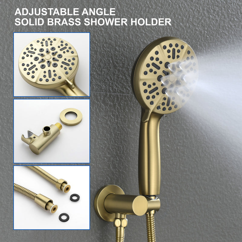 Celling Mounted Tub & Shower Faucet Set Round 12inch Bathroom Rain Shower System with 7 Setting Handheld Shower and 180 Swivel Rotating Tub Spout