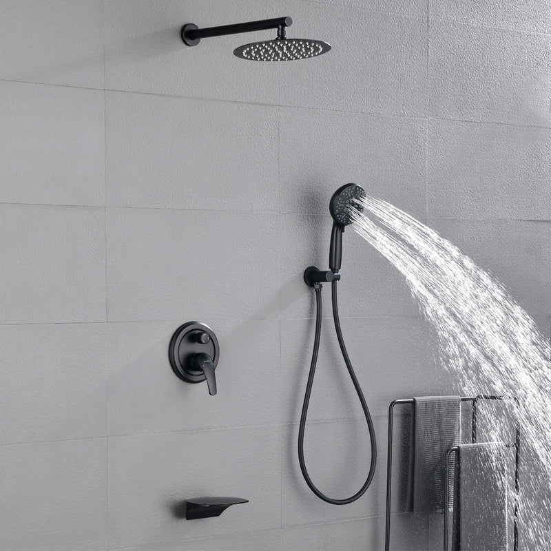 12 Inch Bathroom Shower System, 3-Function Wall Mounted Shower Faucet with Stainless Steel Rain Shower Head, 7 Modes Hand Shower & Waterfall Spout