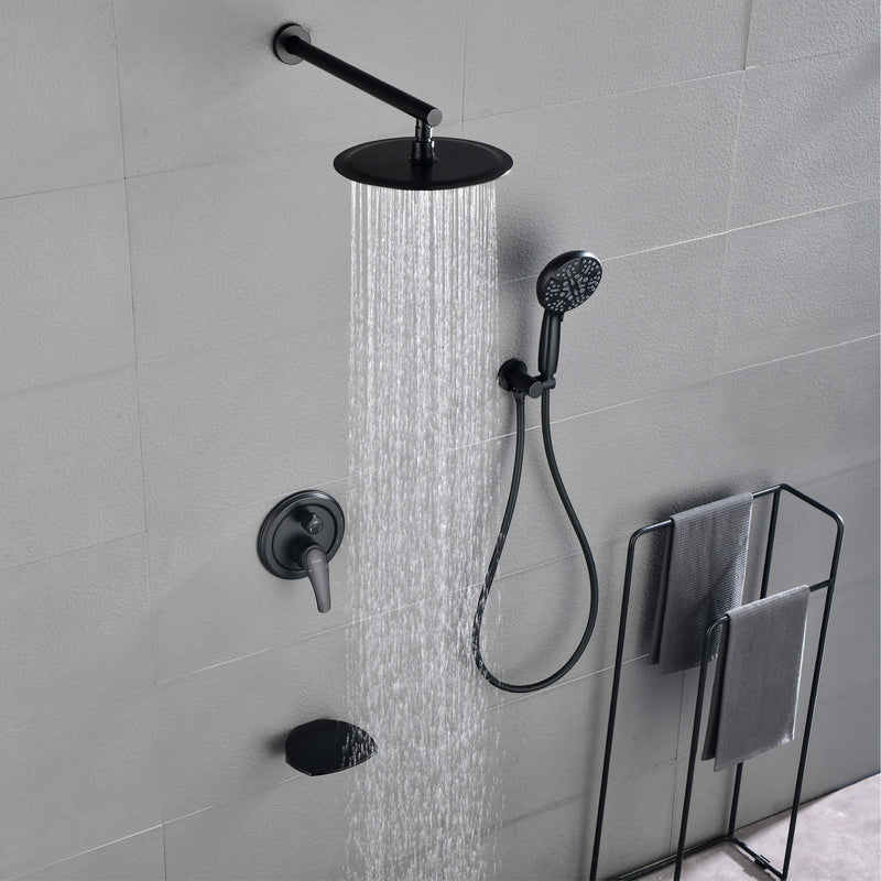12 Inch Bathroom Shower System, 3-Function Wall Mounted Shower Faucet with Stainless Steel Rain Shower Head, 7 Modes Hand Shower & Waterfall Spout