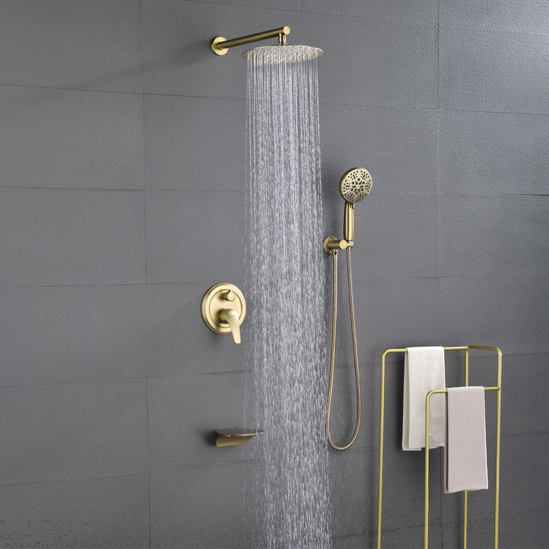 12 Inch Bathroom Shower System, 3-Function Wall Mounted Shower Faucet with Stainless Steel Rain Shower Head, 7 Modes Hand Shower & Waterfall Spout