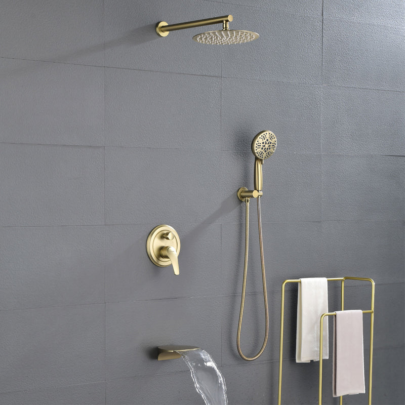 12 Inch Bathroom Shower System, 3-Function Wall Mounted Shower Faucet with Stainless Steel Rain Shower Head, 7 Modes Hand Shower & Waterfall Spout